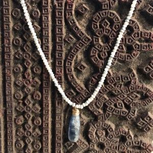 Blue Kyanite Beaded Wire-Wrapped Pendant Necklace